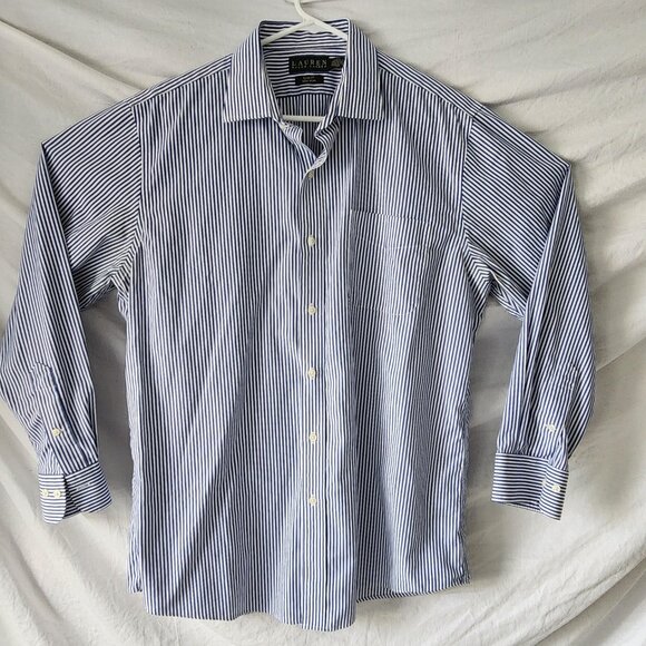 Lauren Ralph Lauren Striped Shirt 17.5  - 34/35 100% Cotton - Picture 1 of 7